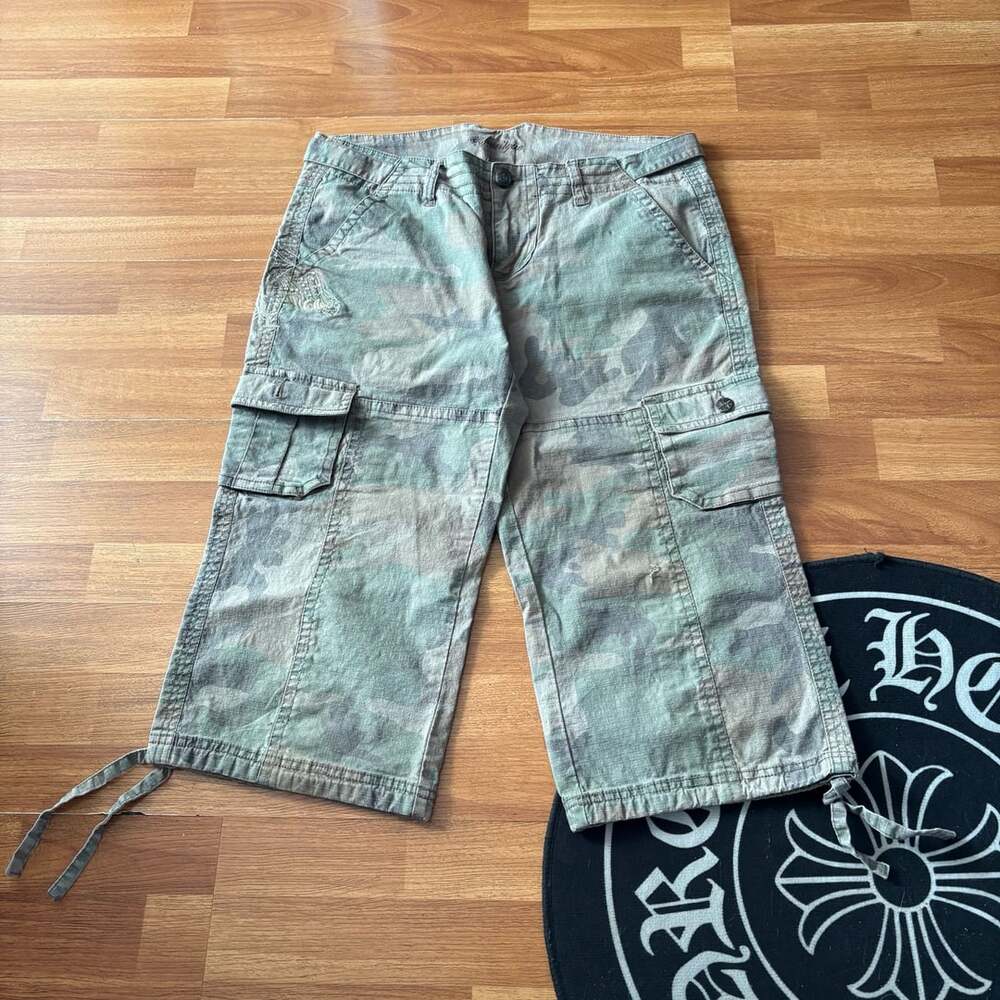Younique Cargo Capris Size 13 Camouflage Y2K Rhinestone